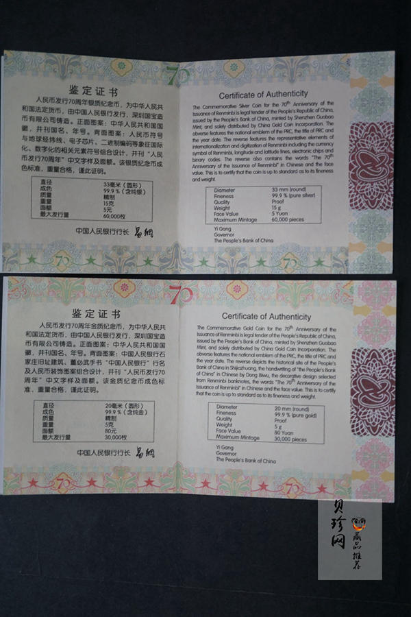 【189260】2018年人民币发行70周年5克圆形金+15克圆形银套币
