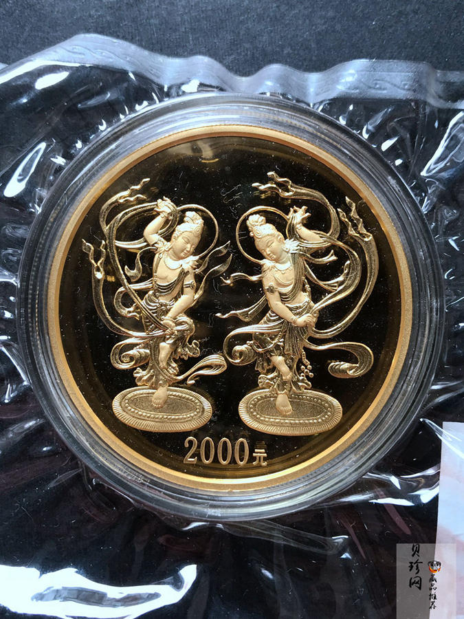 【010401】2001年中国石窟艺术（敦煌）金银纪念币-初唐舞乐图5盎司精制金币