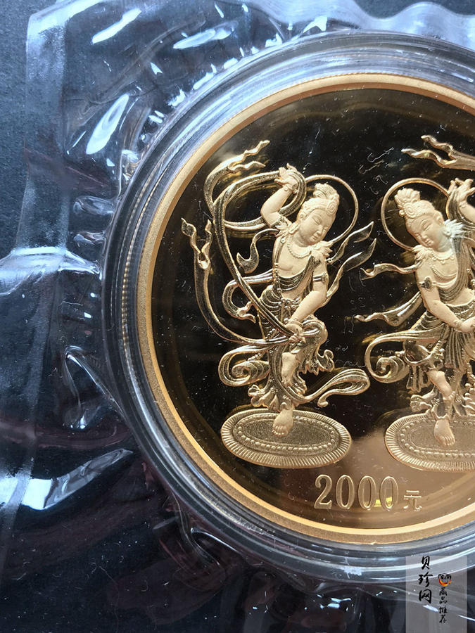 【010401】2001年中国石窟艺术（敦煌）金银纪念币-初唐舞乐图5盎司精制金币