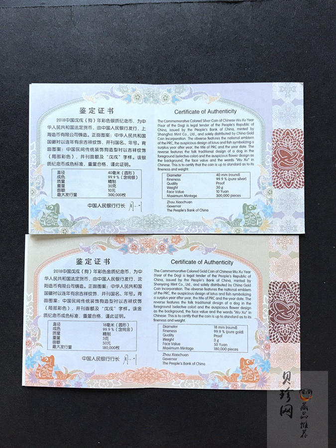 【189010】2018年戊戌狗年生肖精制彩金银币二枚一套