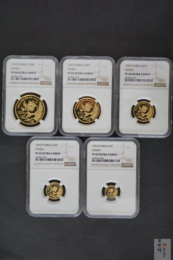 【919010】1991版熊猫精制金币五枚一套