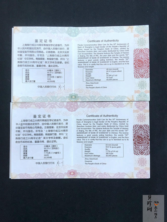 【159050】2015年上海银行成立20周年熊猫加字普制金银币2枚一套