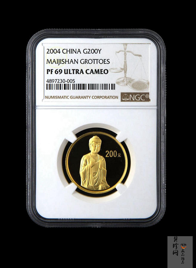 【040602】2004年中国石窟艺术（麦积山）金纪念币-麦积山石窟坐佛像（局部）1/2盎司精制金币