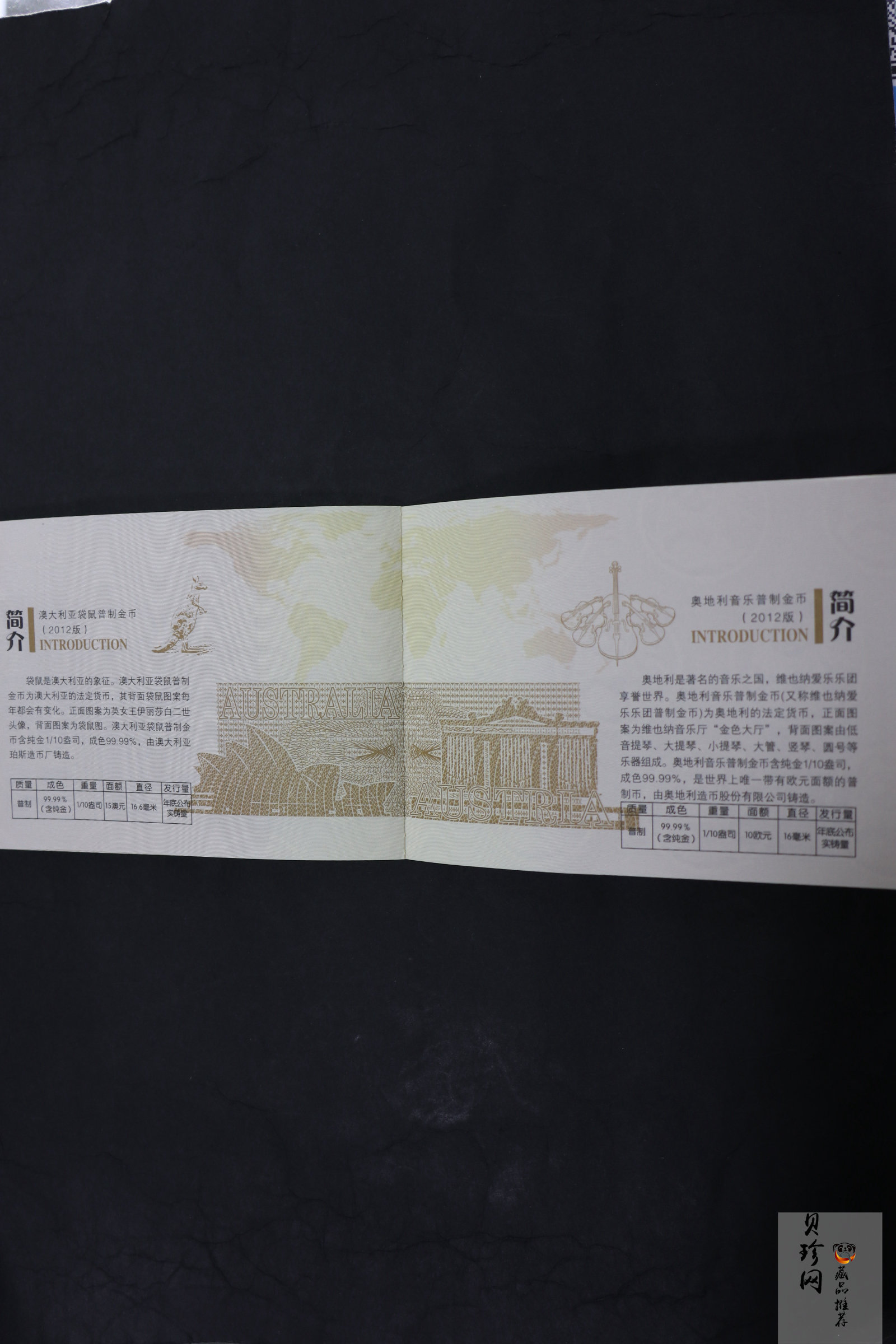 【129490】2012版世界贵金属投资币典藏（1/10盎司金章6枚一套）