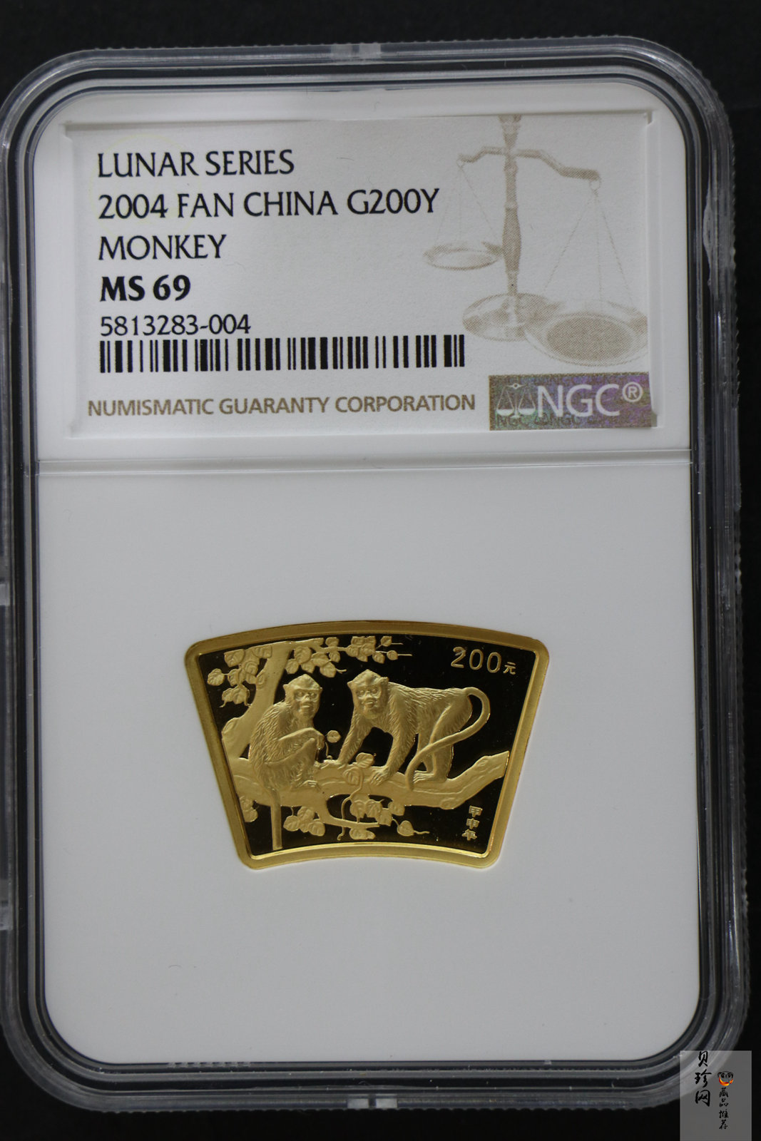 【040204】2004中国甲申（猴）年金纪念币-双猴图1/2盎司扇形普制金币