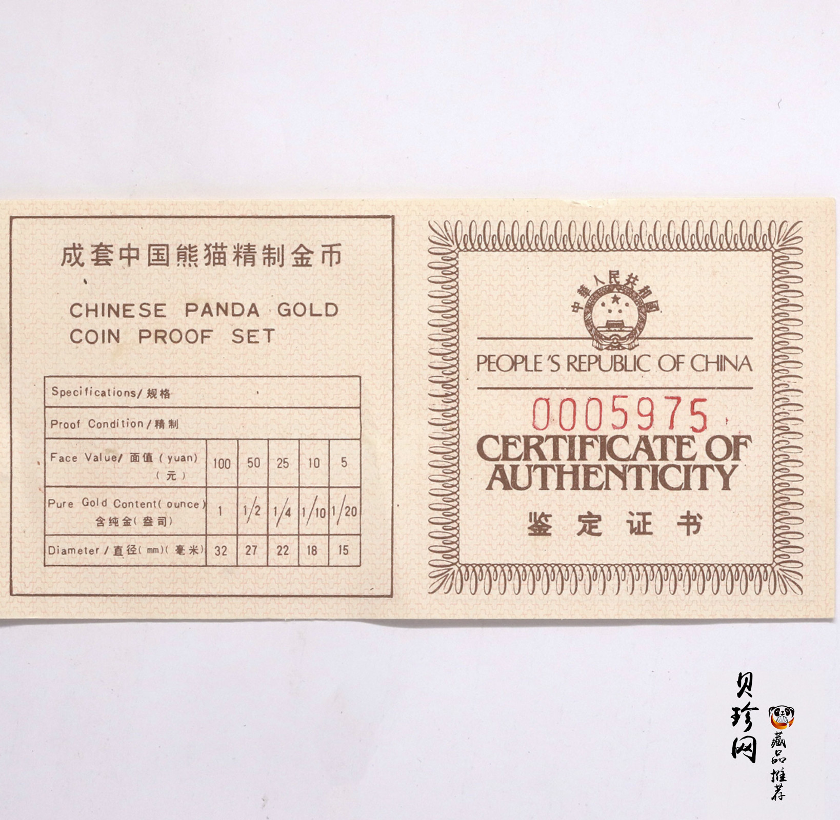【869020】1986年熊猫精制金币五枚一套