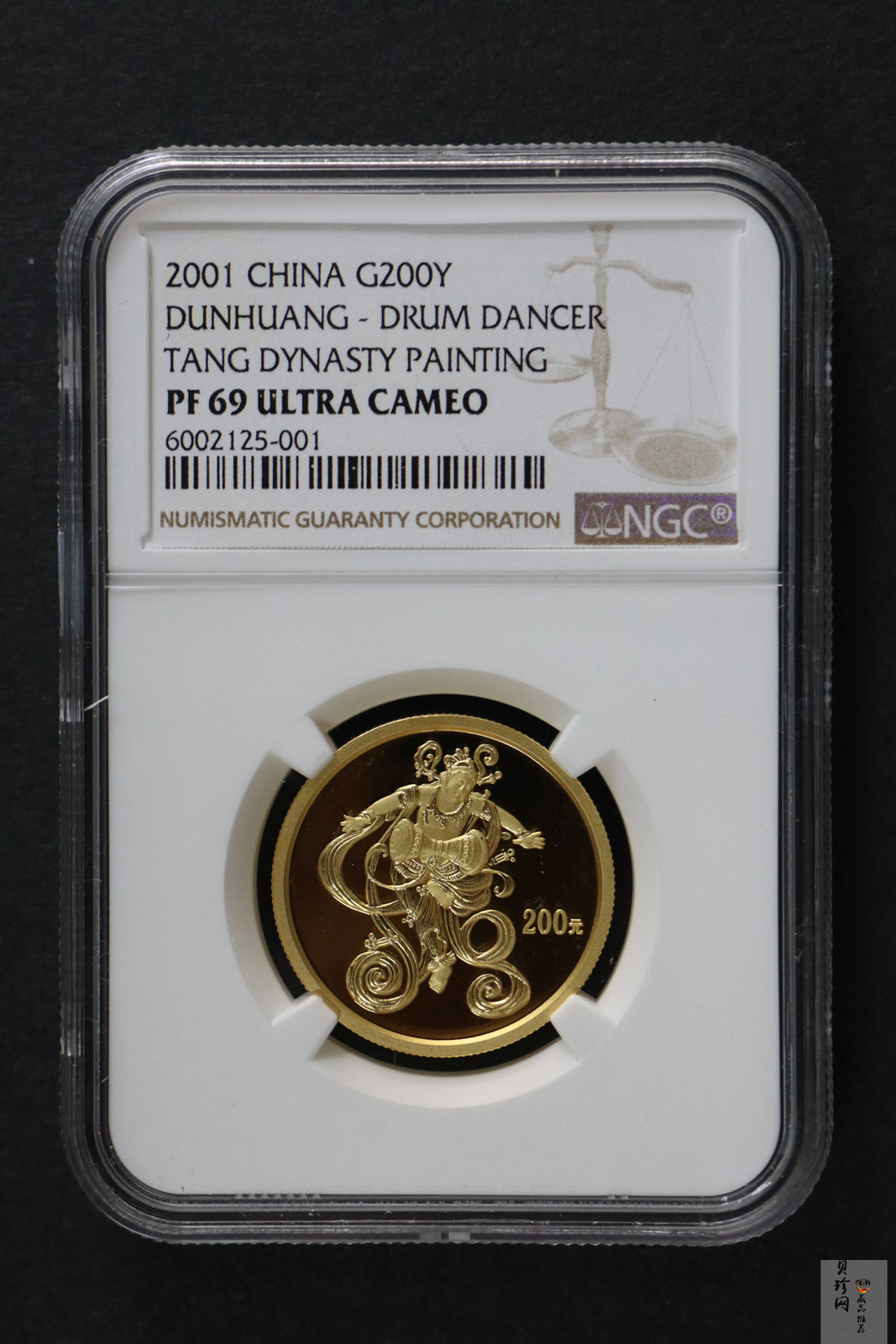 【010402】2001年中国石窟艺术（敦煌）金银纪念币-唐代长鼓舞图1/2盎司精制金币