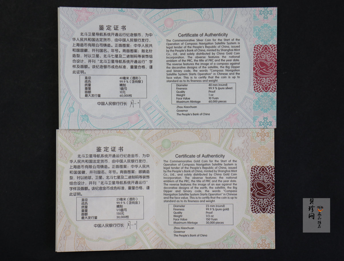 【139110】2013年北斗卫星导航系统开通运行金银币2枚一套