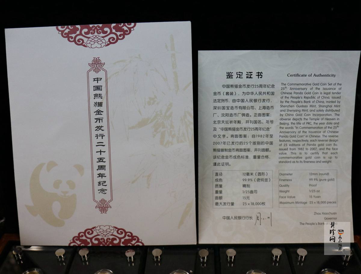 【079050】2007年中国熊猫金币发行25周年1/25盎司精制金币25枚一套