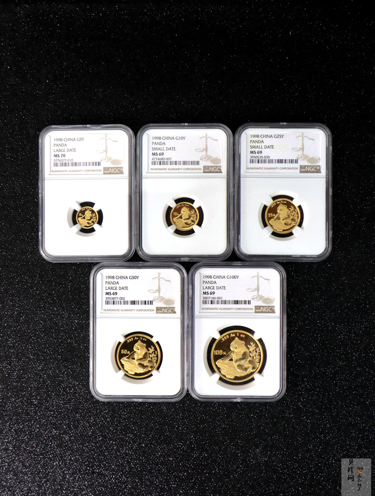 【989330】1998年熊猫普制金币5枚一套