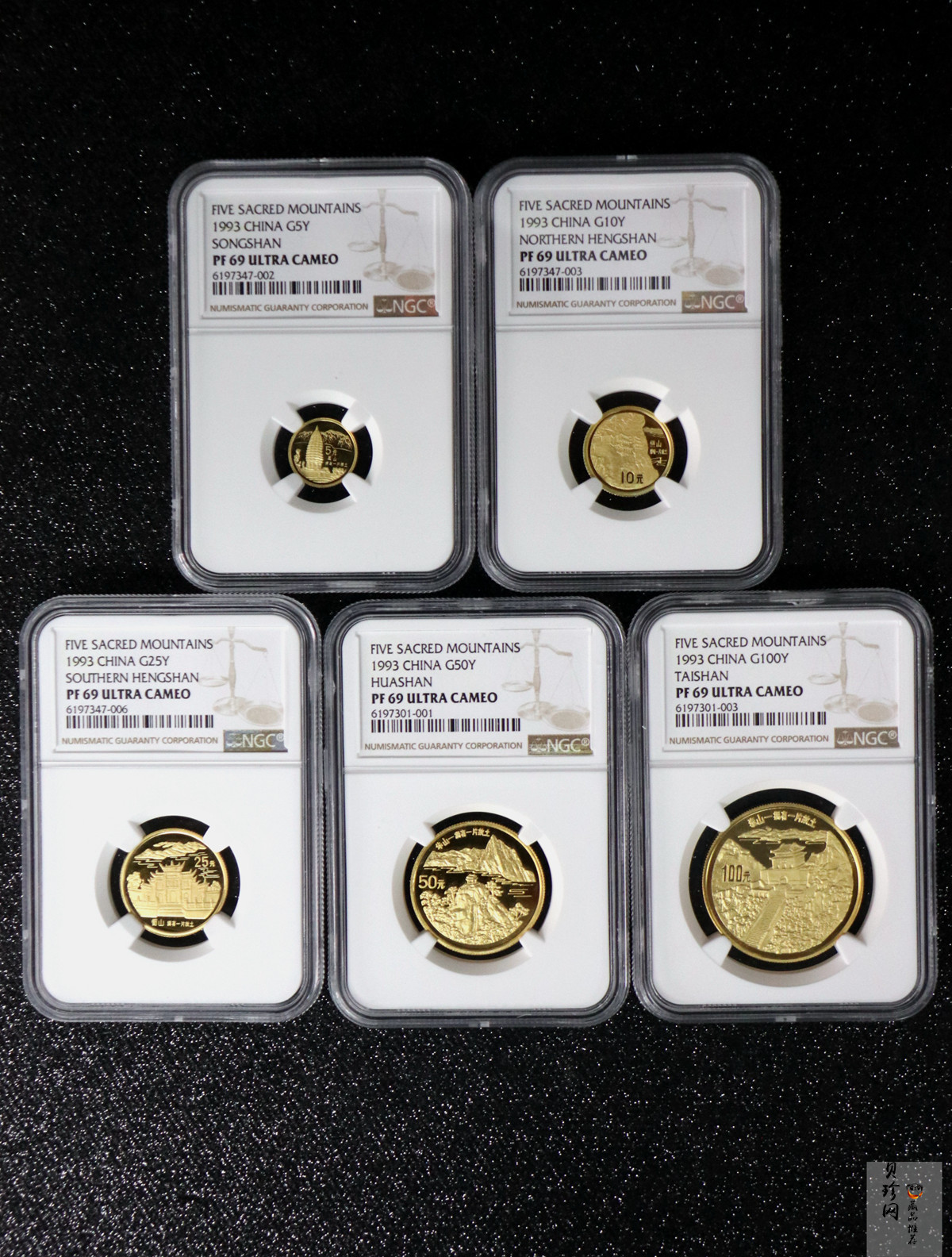 【939160】1993年“拥有一片故土”中国名胜精制金币五枚一套