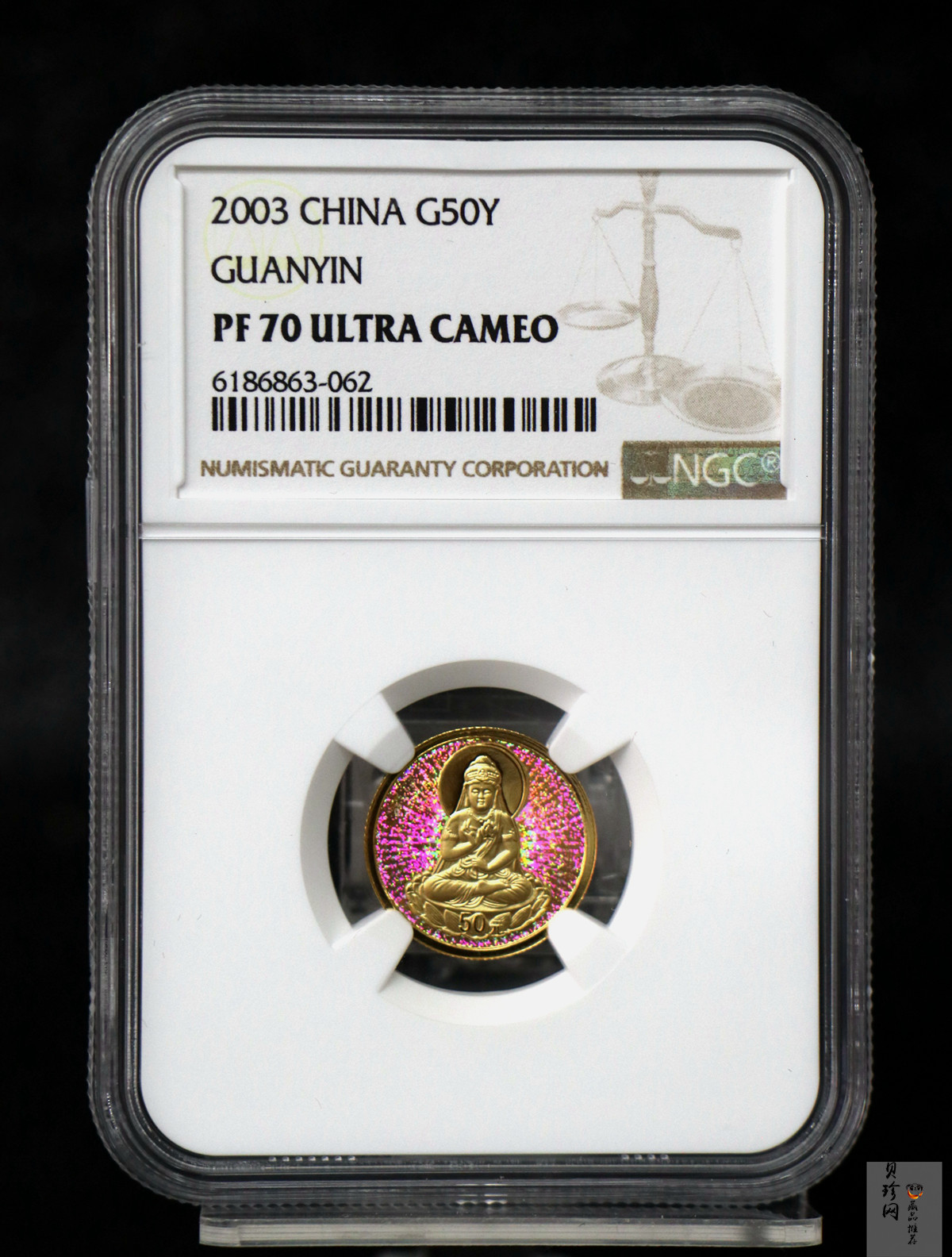 【031001】2003年观音纪念币-观音像1/10盎司圆形幻彩精制金币