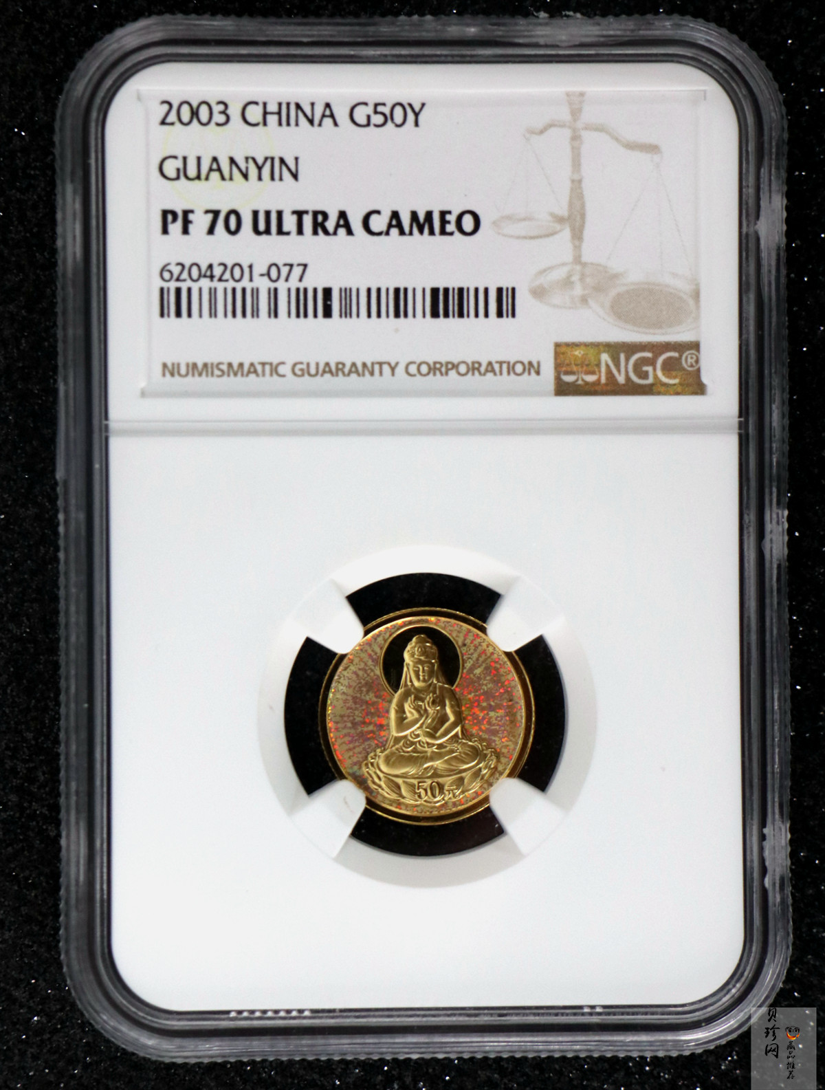 【031001】2003年观音纪念币-观音像1/10盎司圆形幻彩精制金币