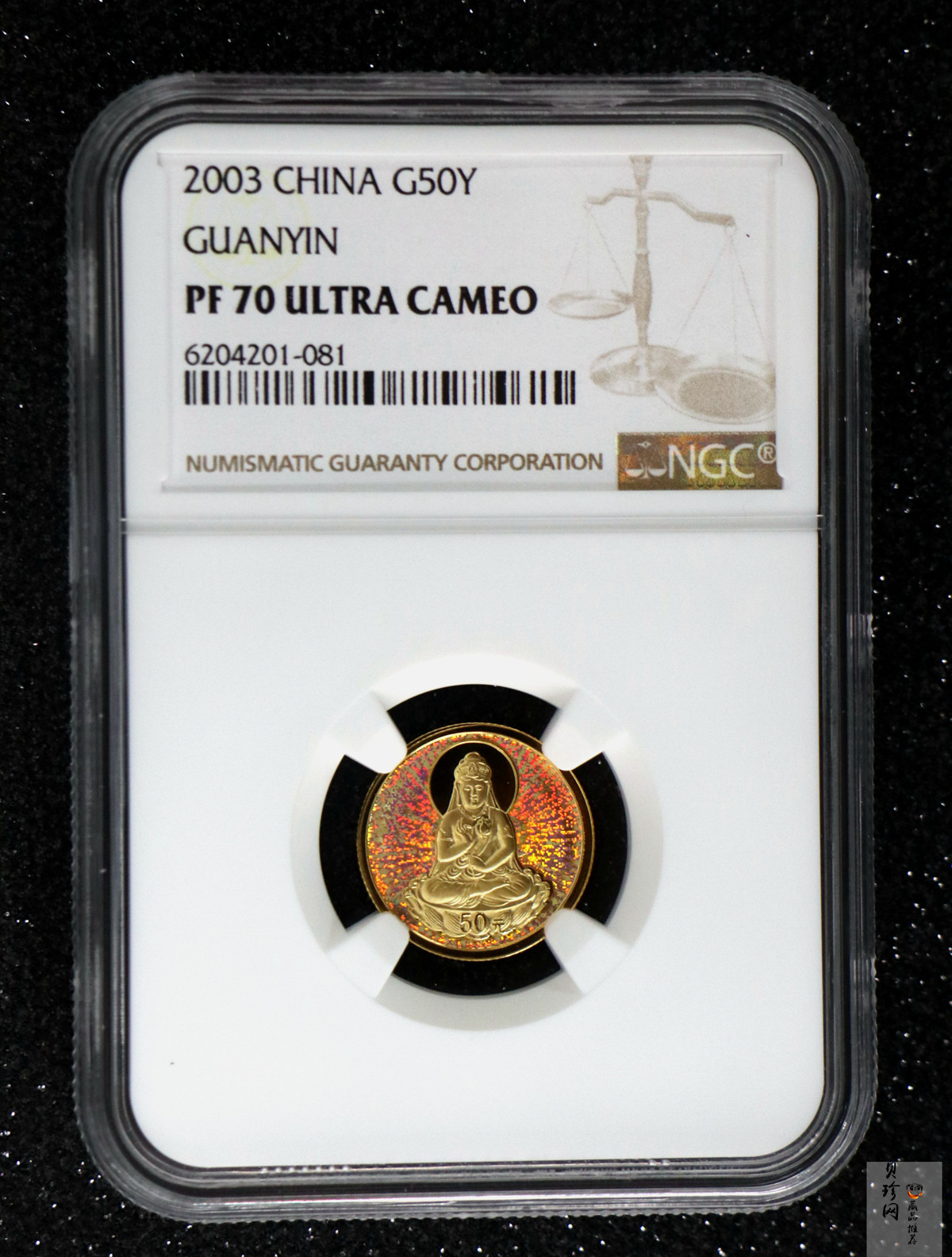 【031001】2003年观音纪念币-观音像1/10盎司圆形幻彩精制金币