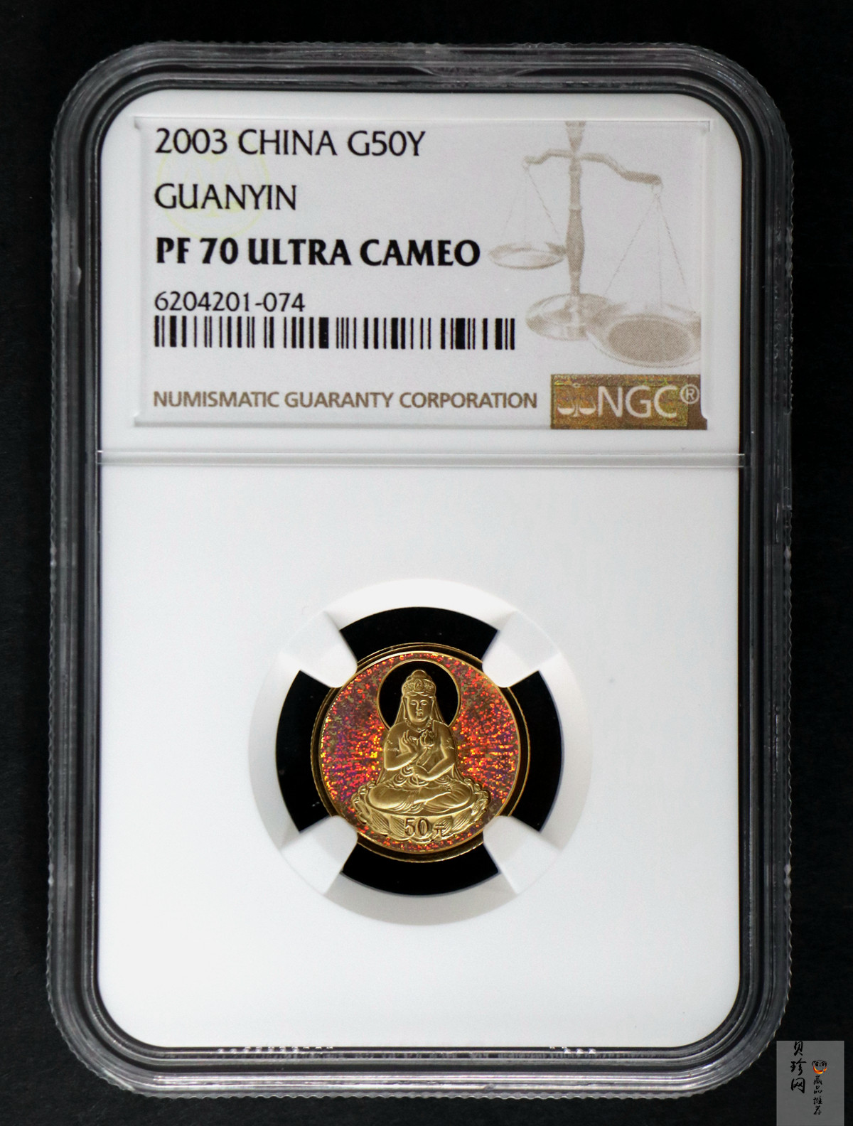 【031001】2003年观音纪念币-观音像1/10盎司圆形幻彩精制金币