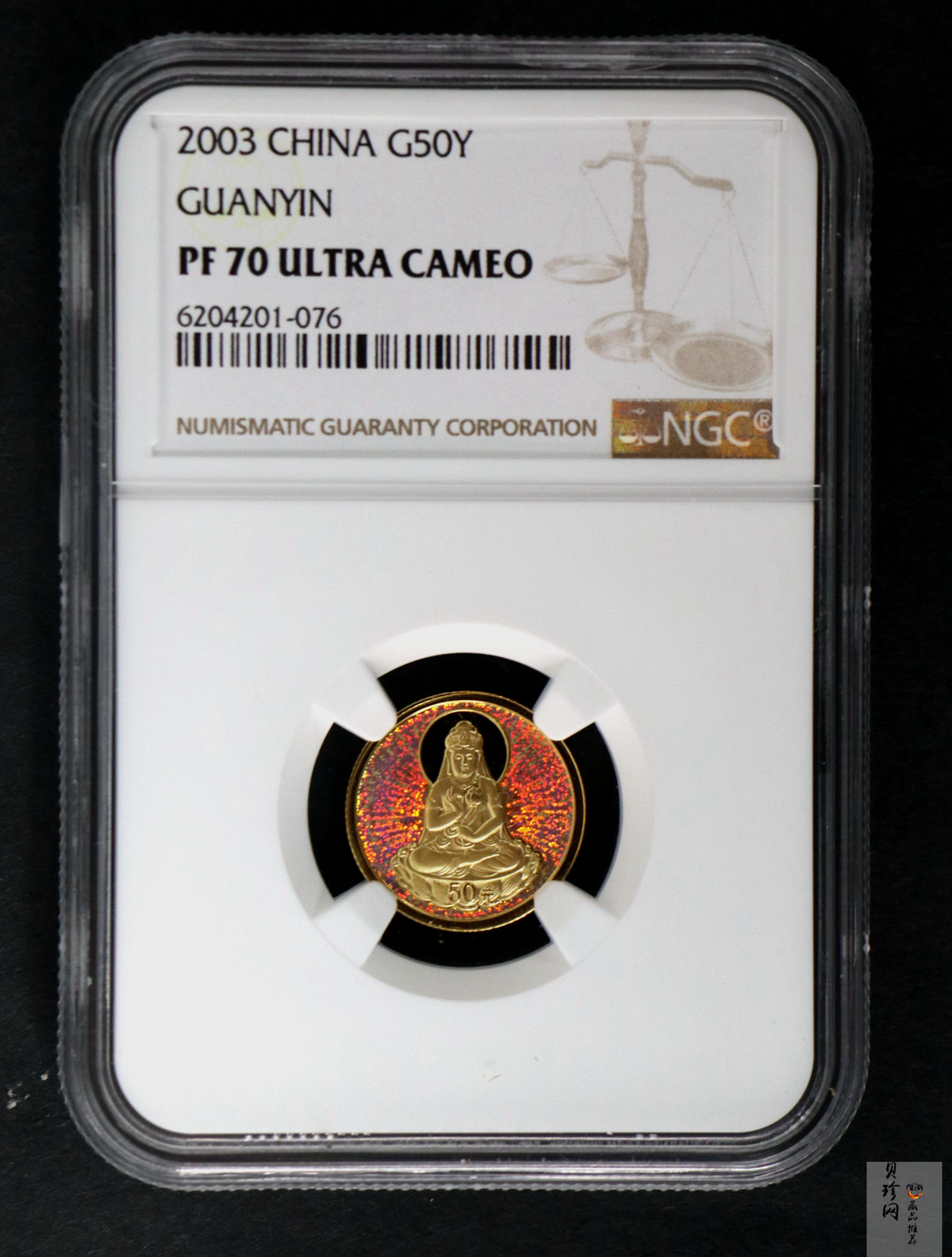 【031001】2003年观音纪念币-观音像1/10盎司圆形幻彩精制金币