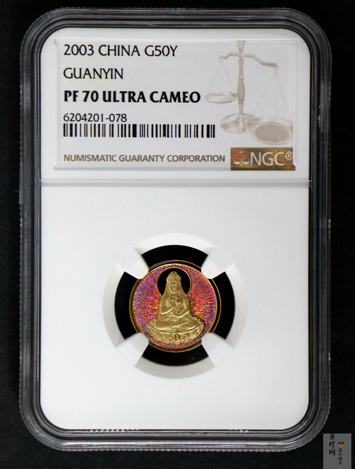 【031001】2003年观音纪念币-观音像1/10盎司圆形幻彩精制金币