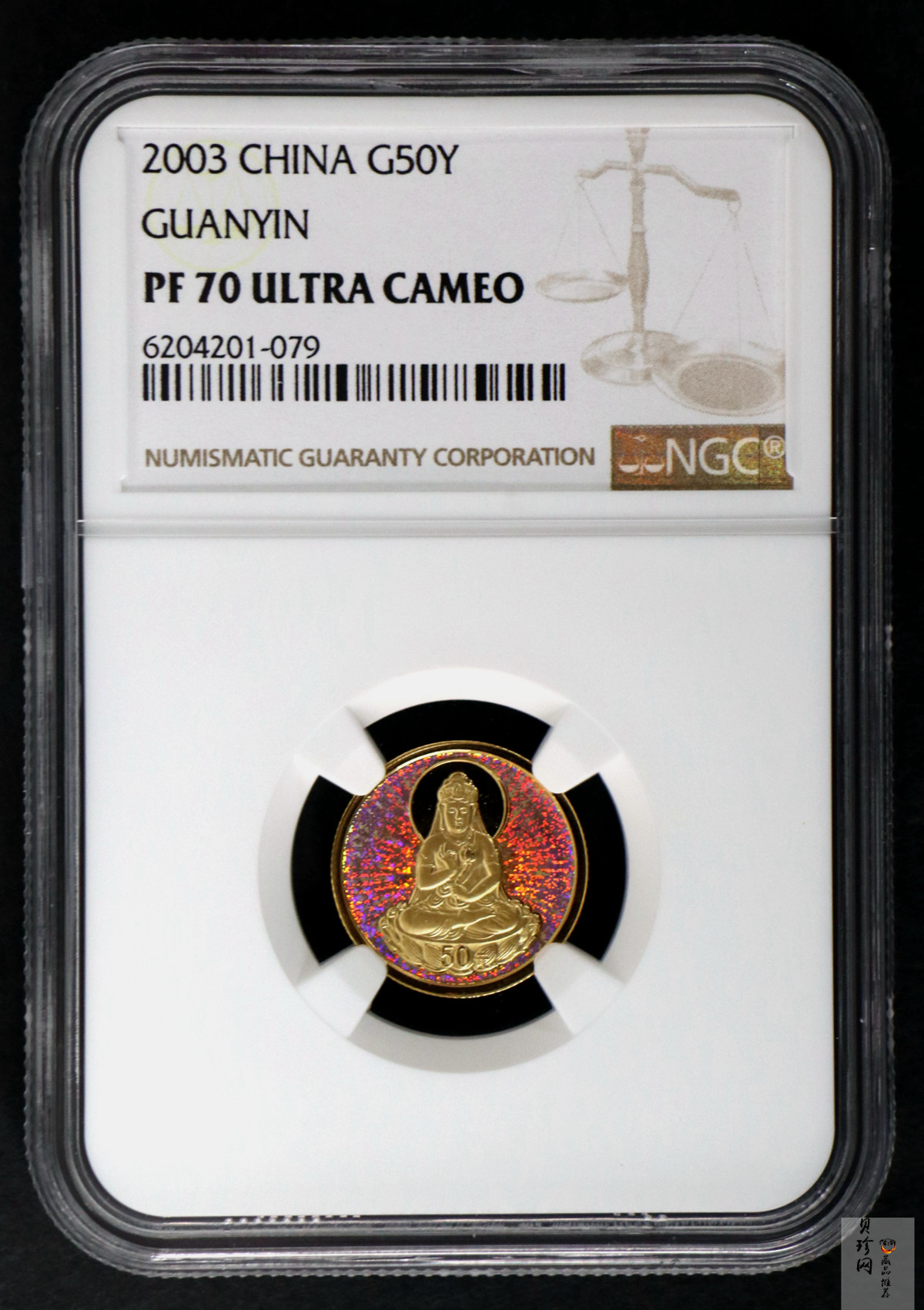 【031001】2003年观音纪念币-观音像1/10盎司圆形幻彩精制金币