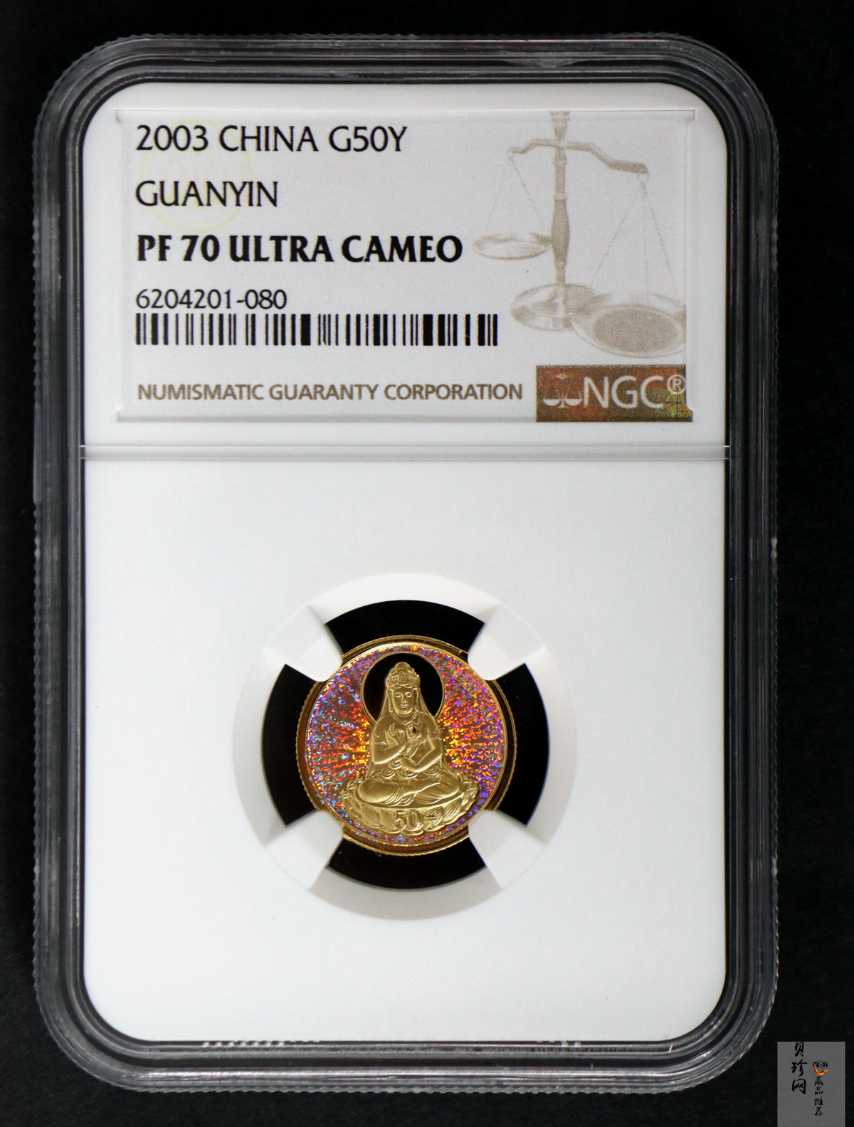 【031001】2003年观音纪念币-观音像1/10盎司圆形幻彩精制金币