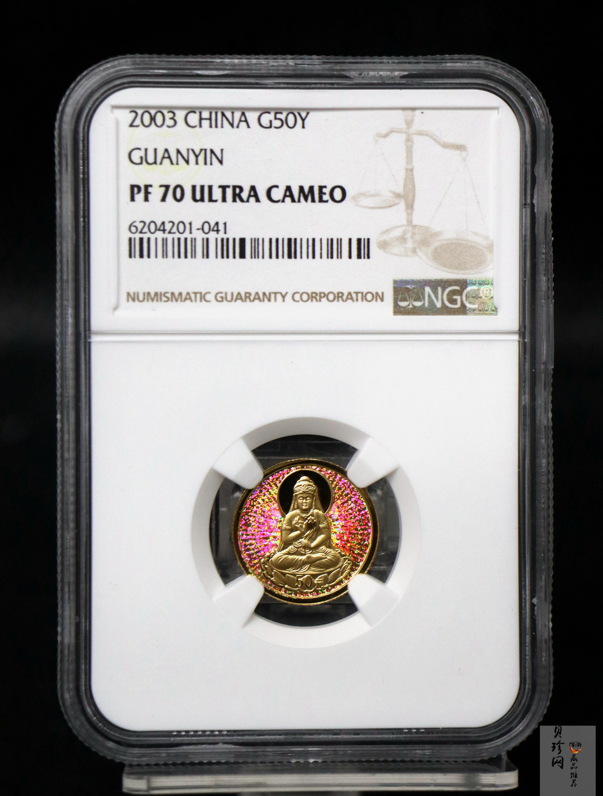 【031001】2003年观音纪念币-观音像1/10盎司圆形幻彩精制金币