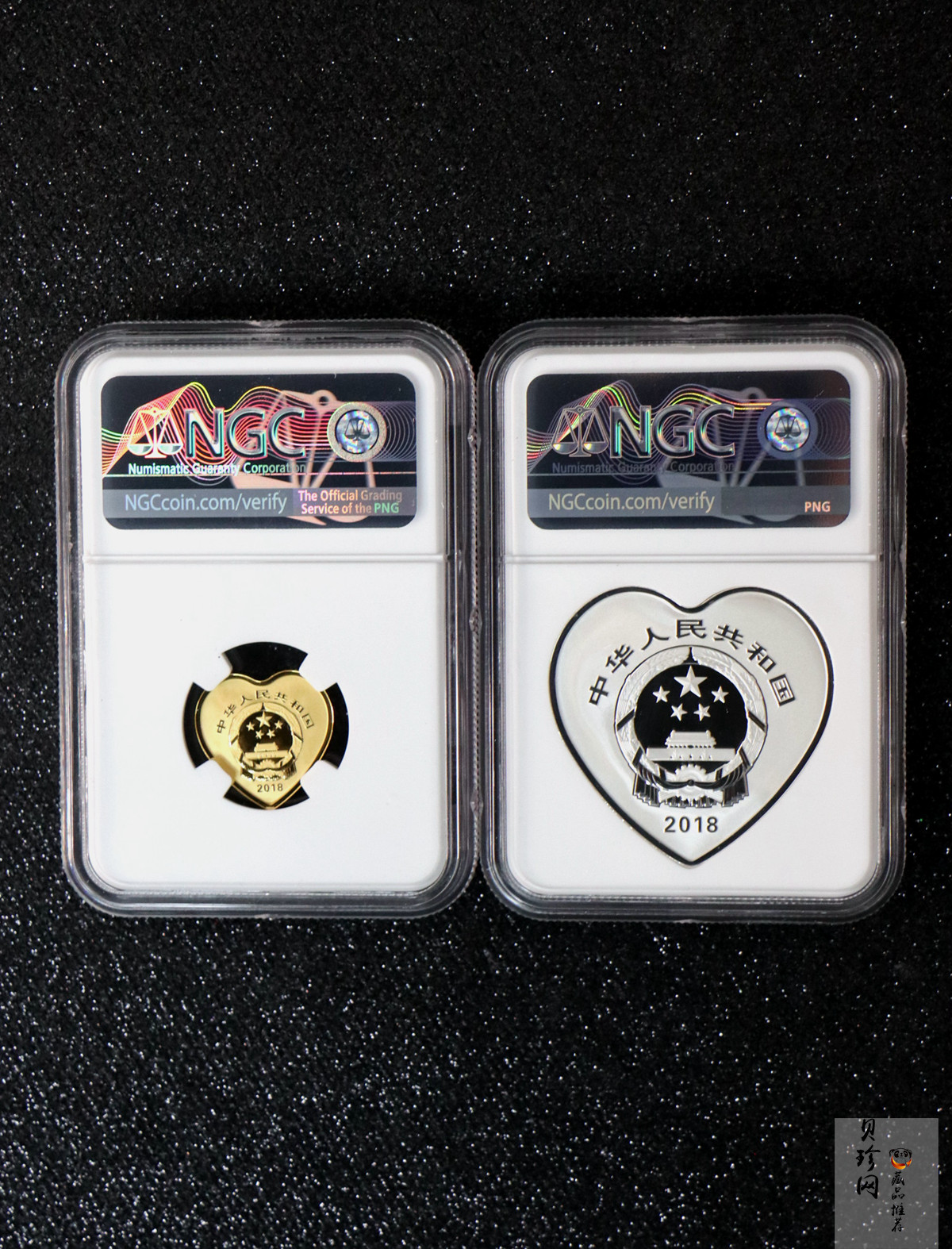 【189050】2018吉祥文化金银纪念币5克心形金+30克心形银质纪念币（“珠联璧合”）