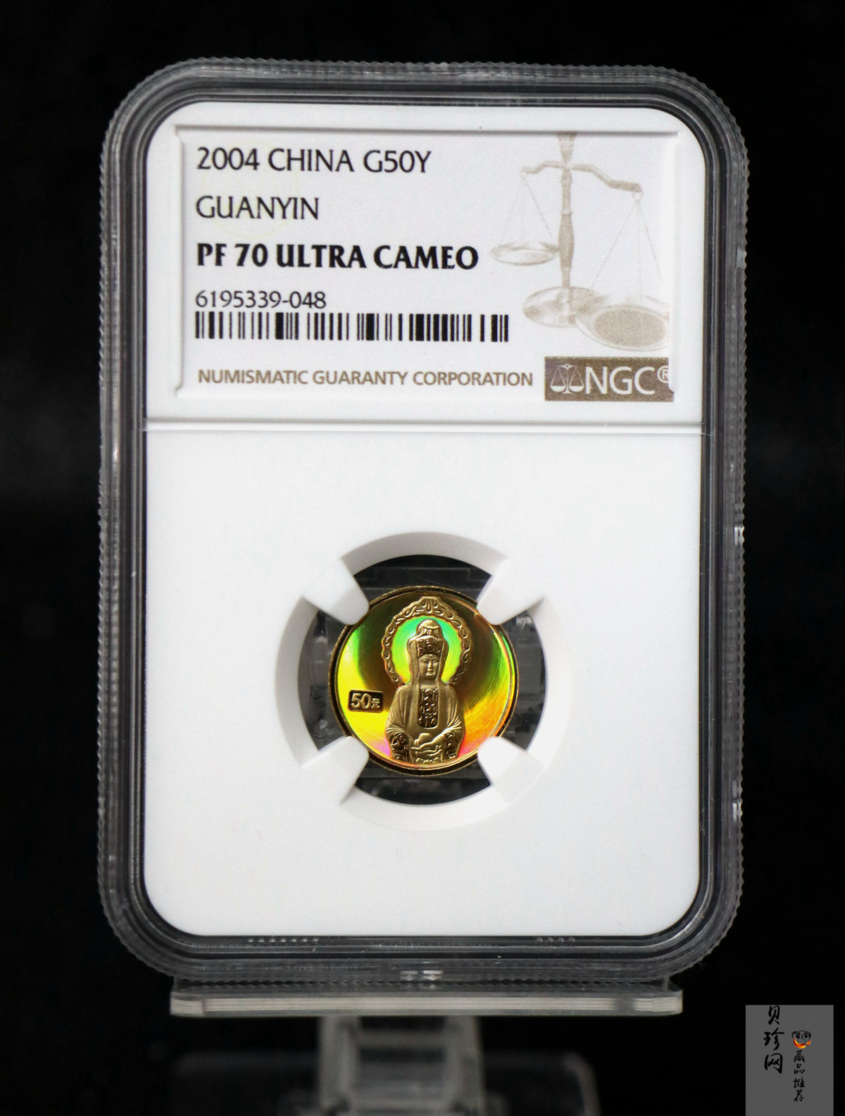 【040901】2004年观音金纪念币-白衣观音像1/10盎司幻彩精制金币