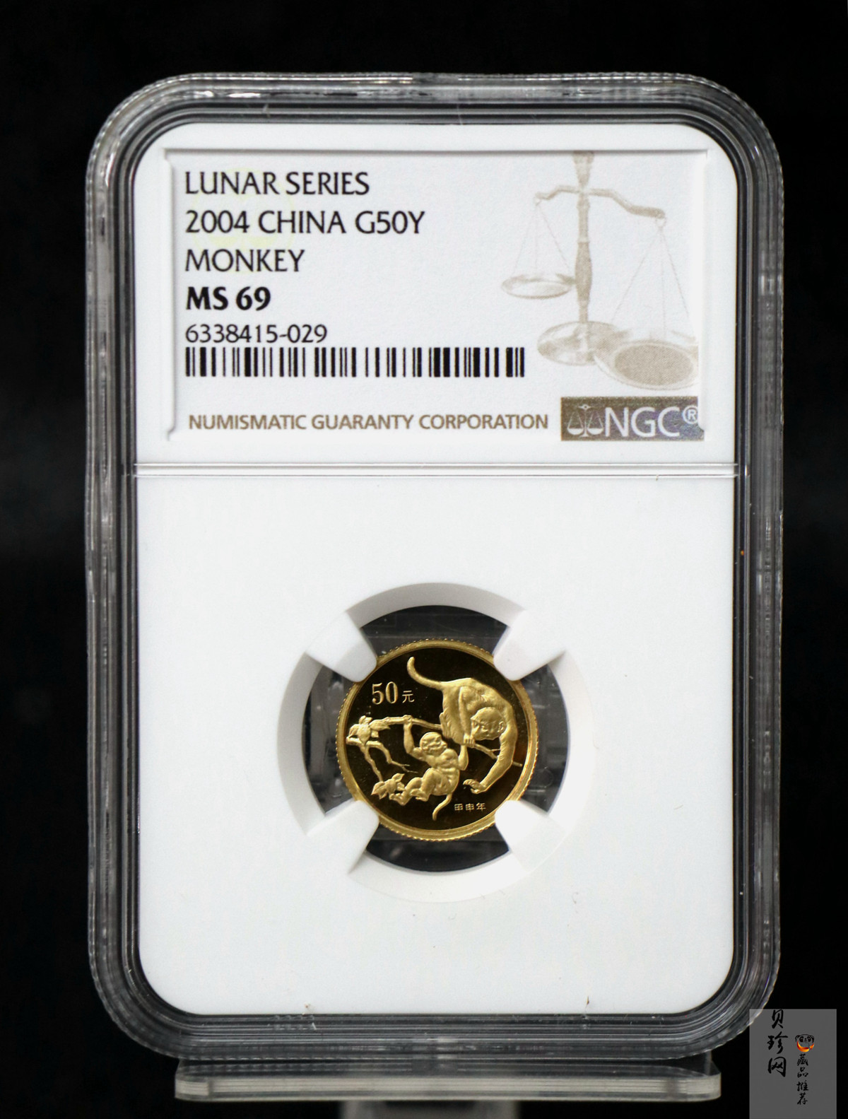 【040206】2004中国甲申（猴）年金纪念币-双猴嬉戏图1/10盎司普制金币