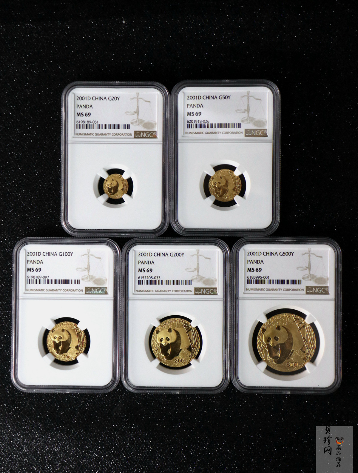 【019080】2001年熊猫普制金币五枚一套