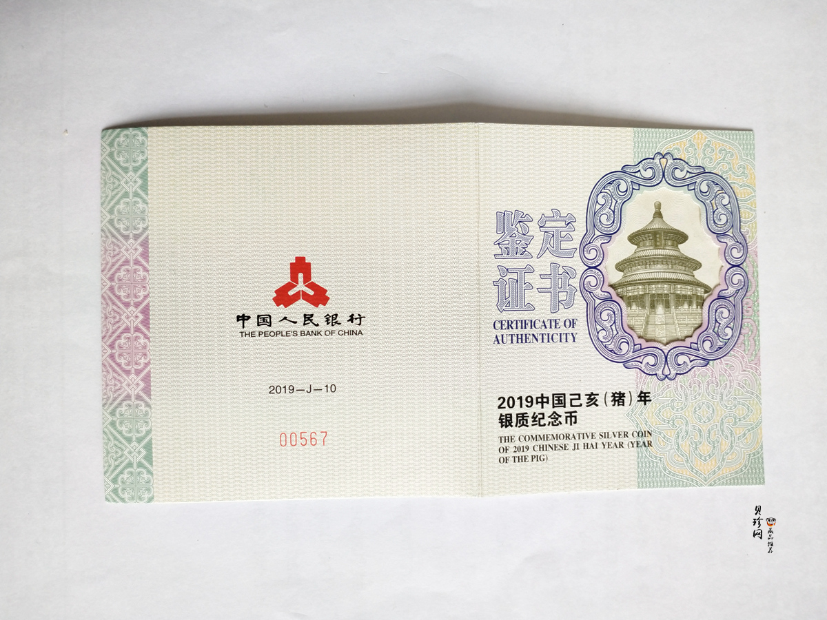 【191110】2019中国己亥（猪）年金银纪念币150克长方形银币