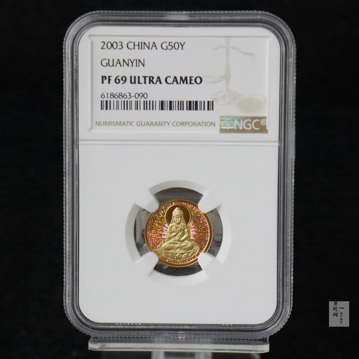 【031001】2003年观音纪念币-观音像1/10盎司圆形幻彩精制金币