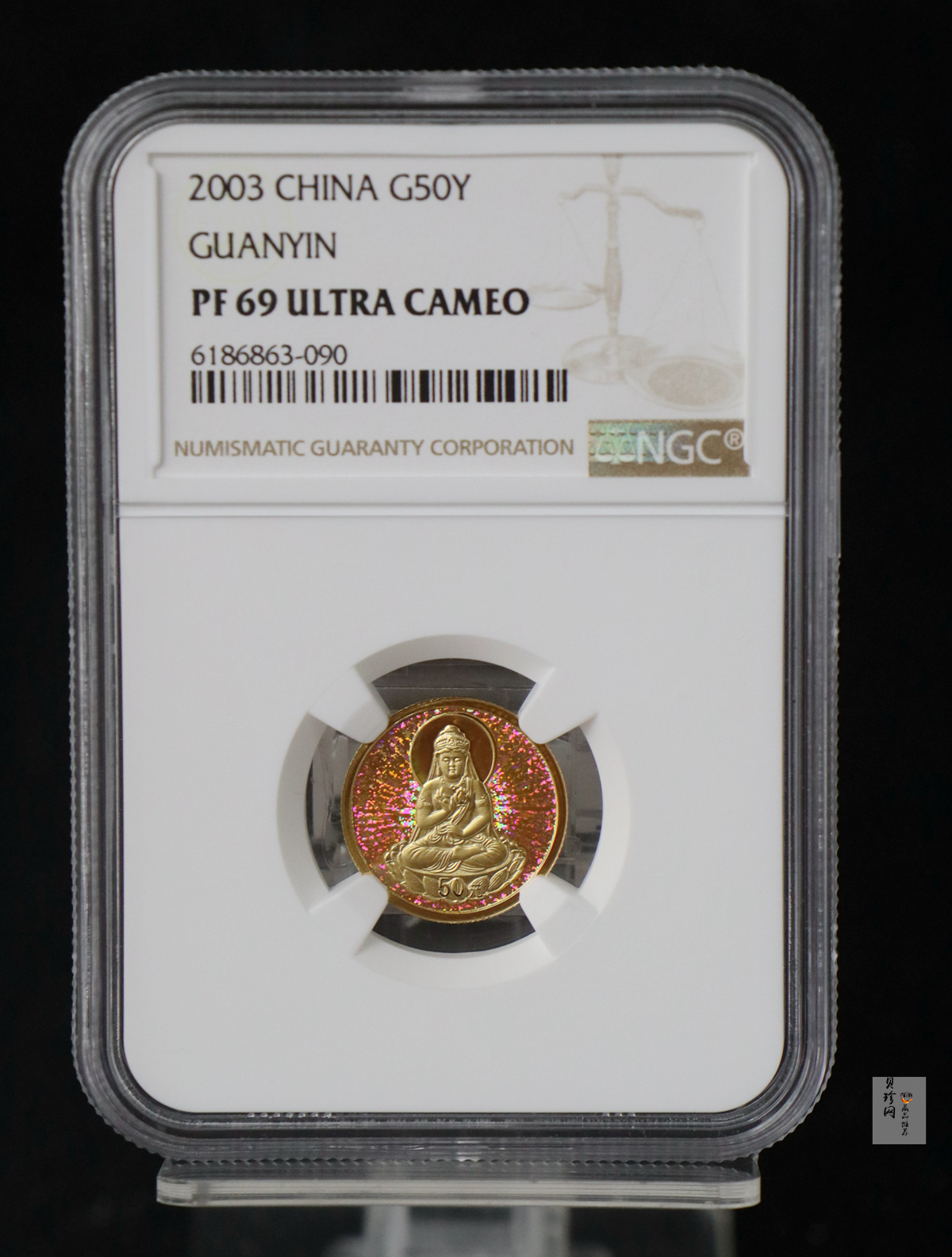 【031001】2003年观音纪念币-观音像1/10盎司圆形幻彩精制金币