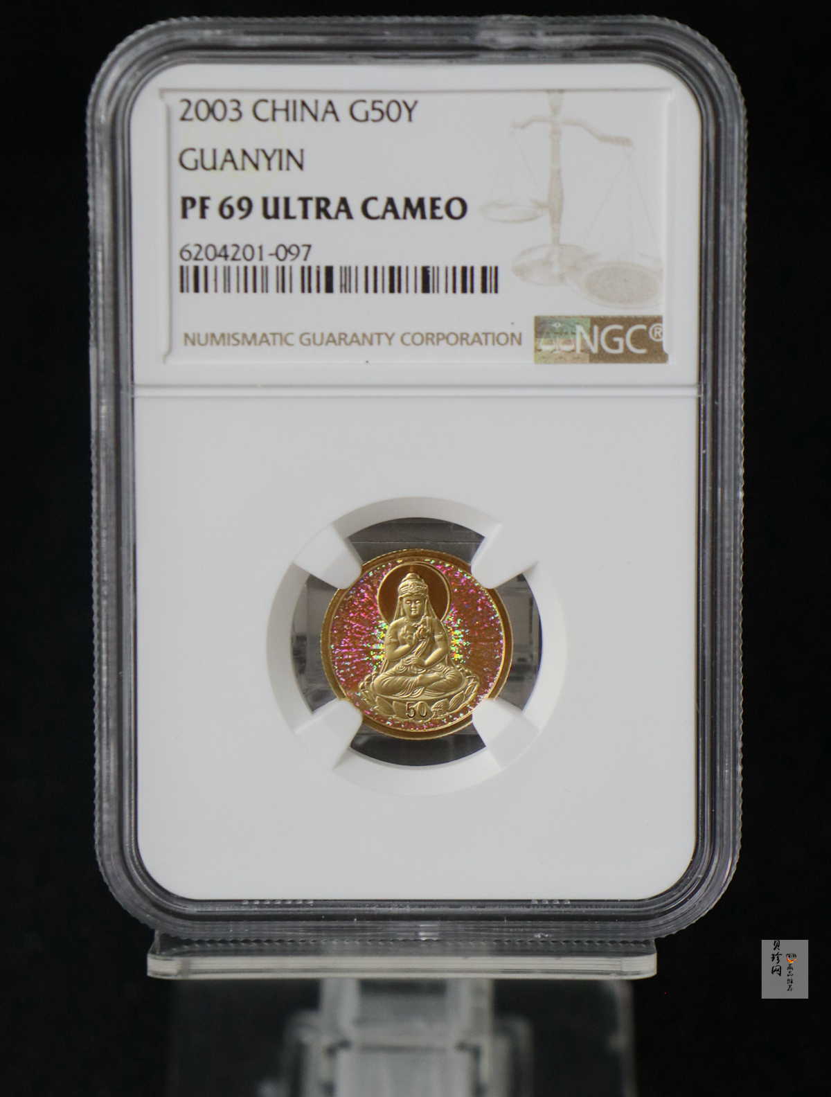 【031001】2003年观音纪念币-观音像1/10盎司圆形幻彩精制金币