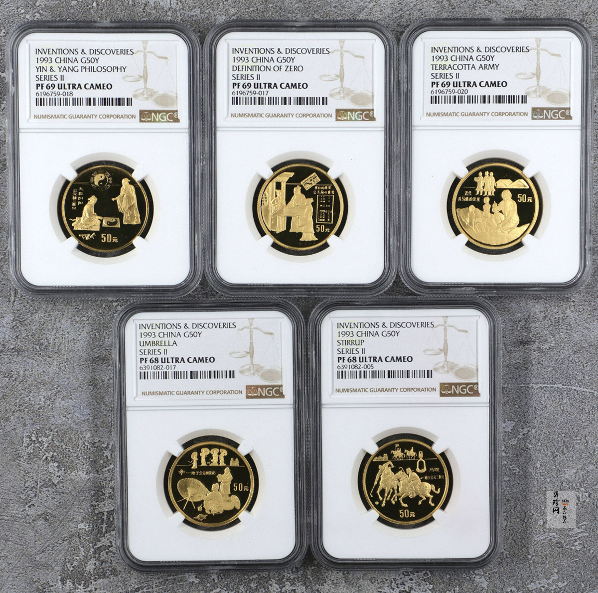 【939030】1993年中国古代科技发明发现（第2组）精制金币五枚一套