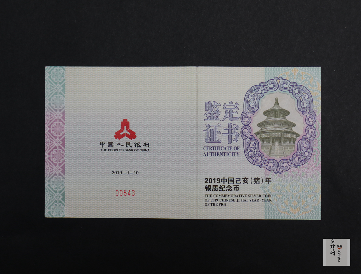 【191110】2019中国己亥（猪）年金银纪念币150克长方形银币