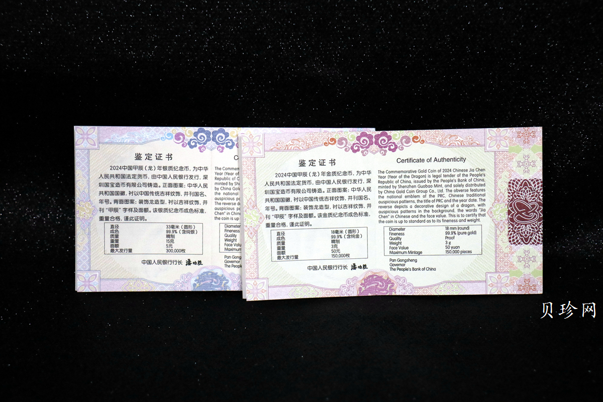 【249010】2024年龙年生肖彩色金银币（3克金+15克银）
