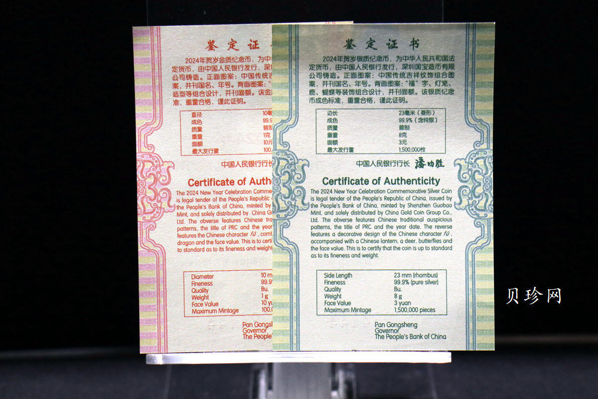 【230103】2024年贺岁8克银+1克金币