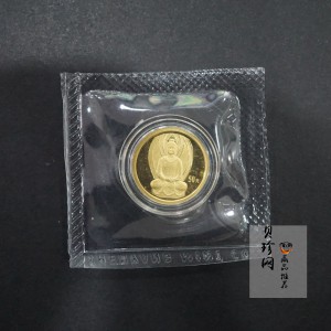 【010403】2001年中国石窟艺术（敦煌）金银纪念币-北魏彩塑佛像1/10盎司精制金币