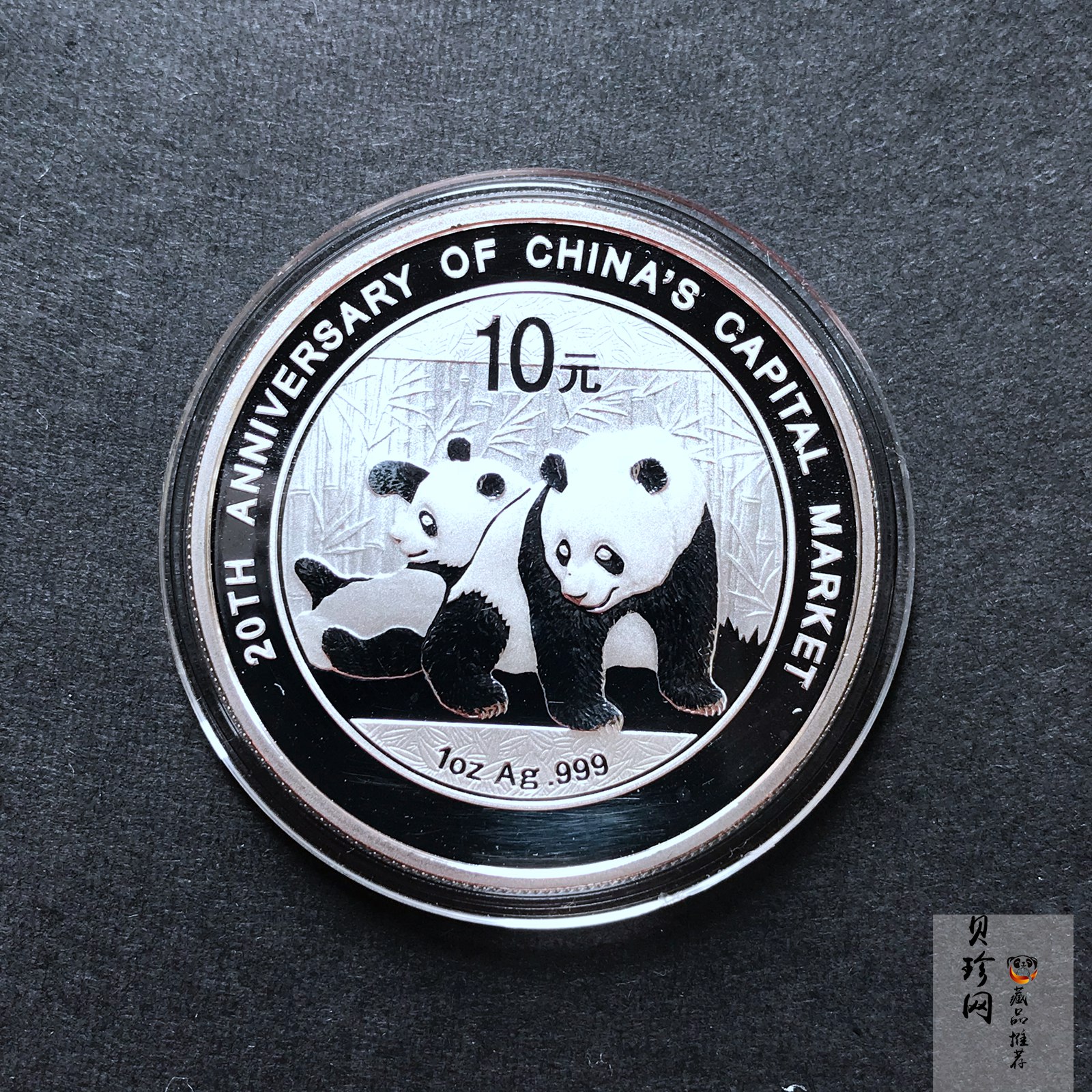 【101301】2010年中国资本市场20周年熊猫加字1盎司普制银币
