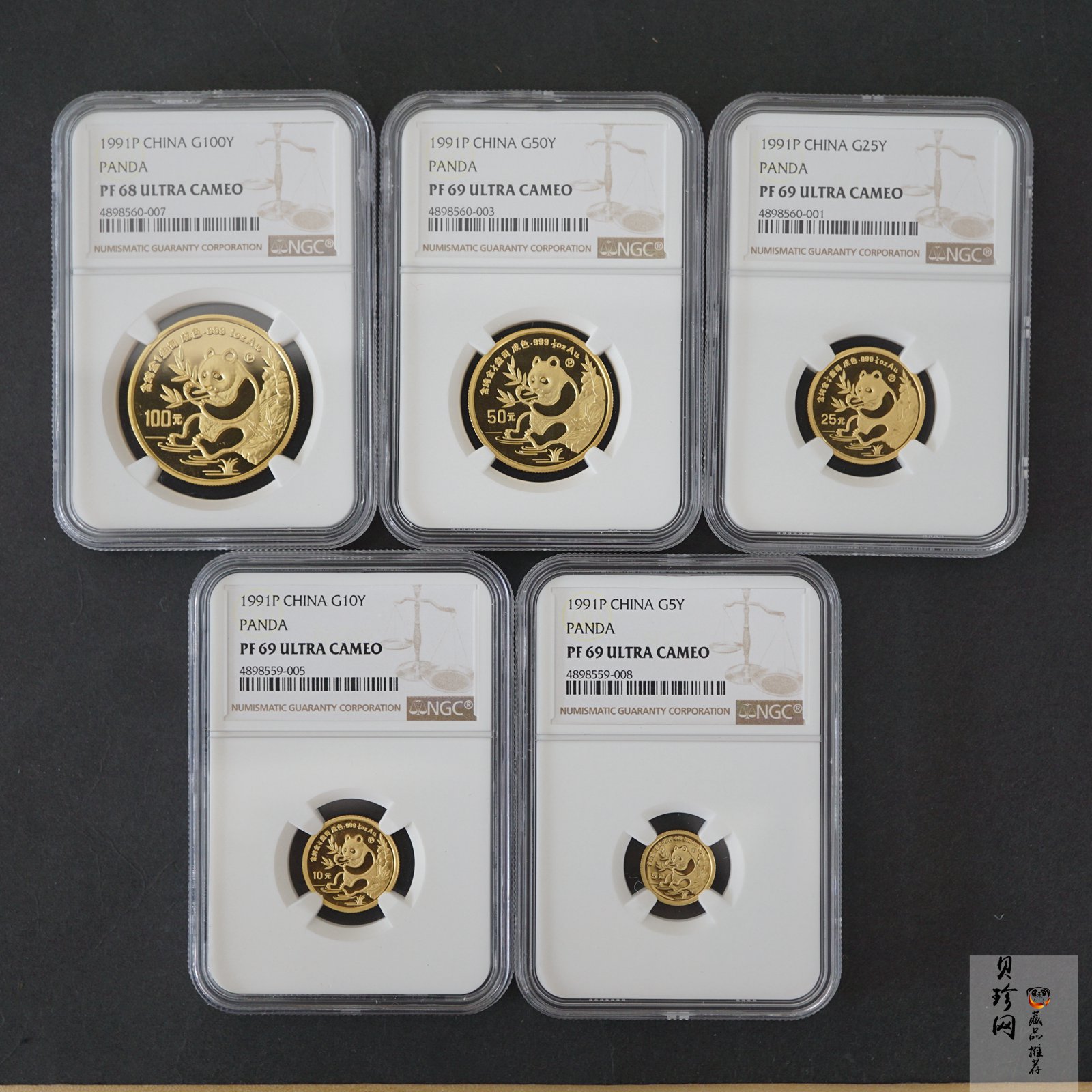 【919010】1991版熊猫精制金币五枚一套