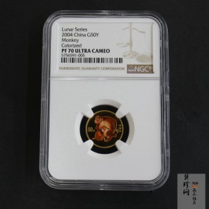 【049180】2004中国甲申（猴）年金纪念币-子母猴图1/10盎司彩色精制金币
