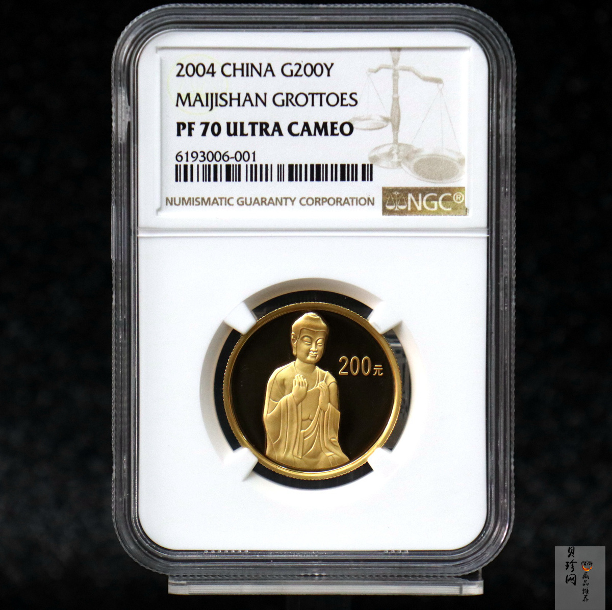【040602】2004年中国石窟艺术（麦积山）金纪念币-麦积山石窟坐佛像（局部）1/2盎司精制金币