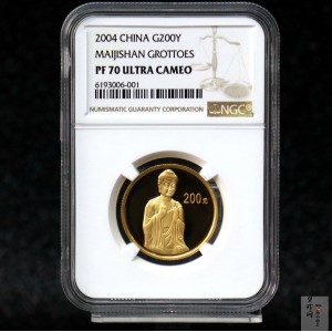 【040602】2004年中国石窟艺术（麦积山）金纪念币-麦积山石窟坐佛像（局部）1/2盎司精制金币