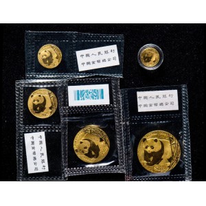 【019080】2001年熊猫普制金币五枚一套
