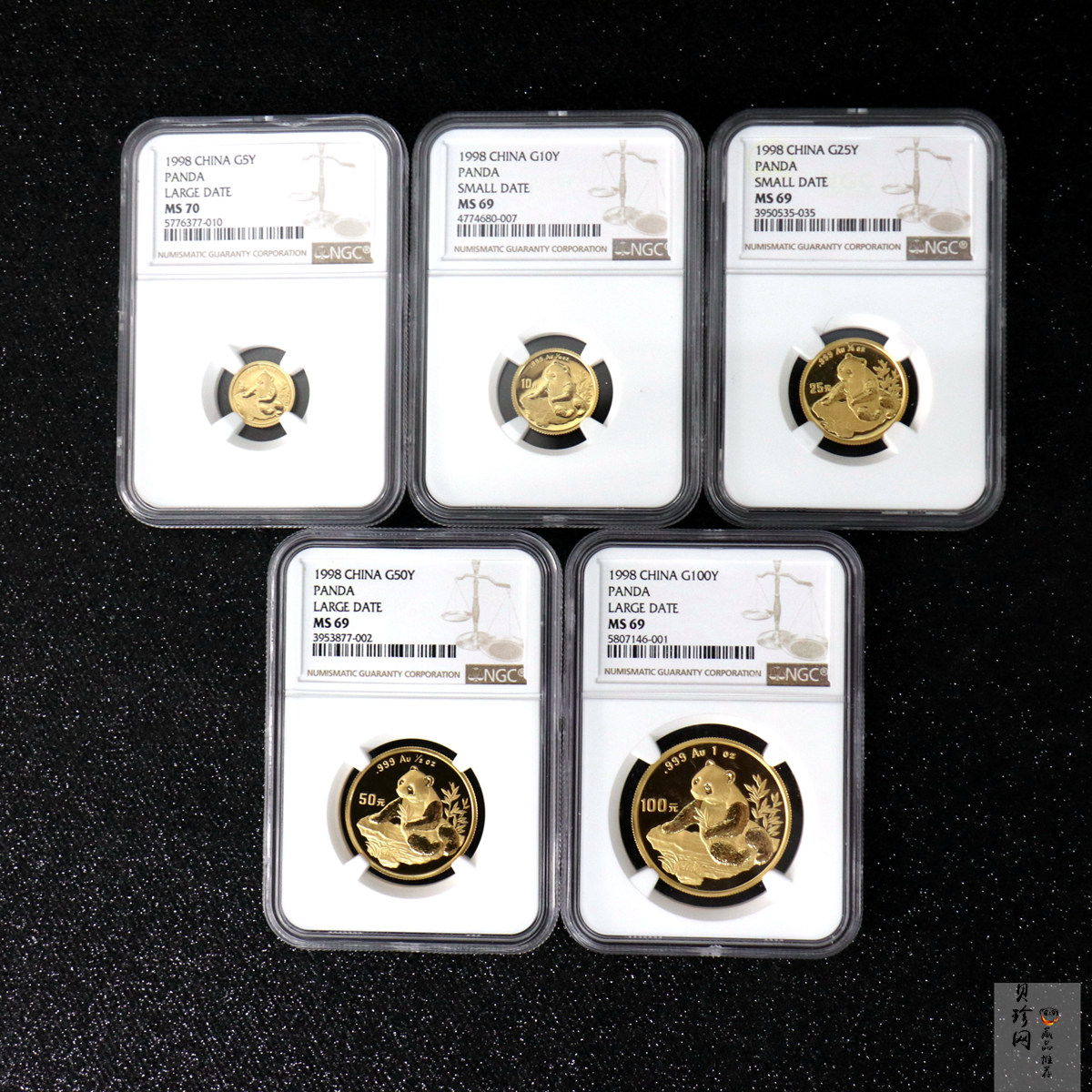 【989330】1998年熊猫普制金币5枚一套
