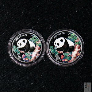 【989300】1998年熊猫1+1/2盎司彩色精制银币2枚一套