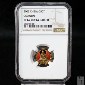 【031001】2003年观音纪念币-观音像1/10盎司圆形幻彩精制金币