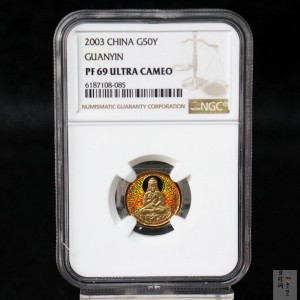 【031001】2003年观音纪念币-观音像1/10盎司圆形幻彩精制金币