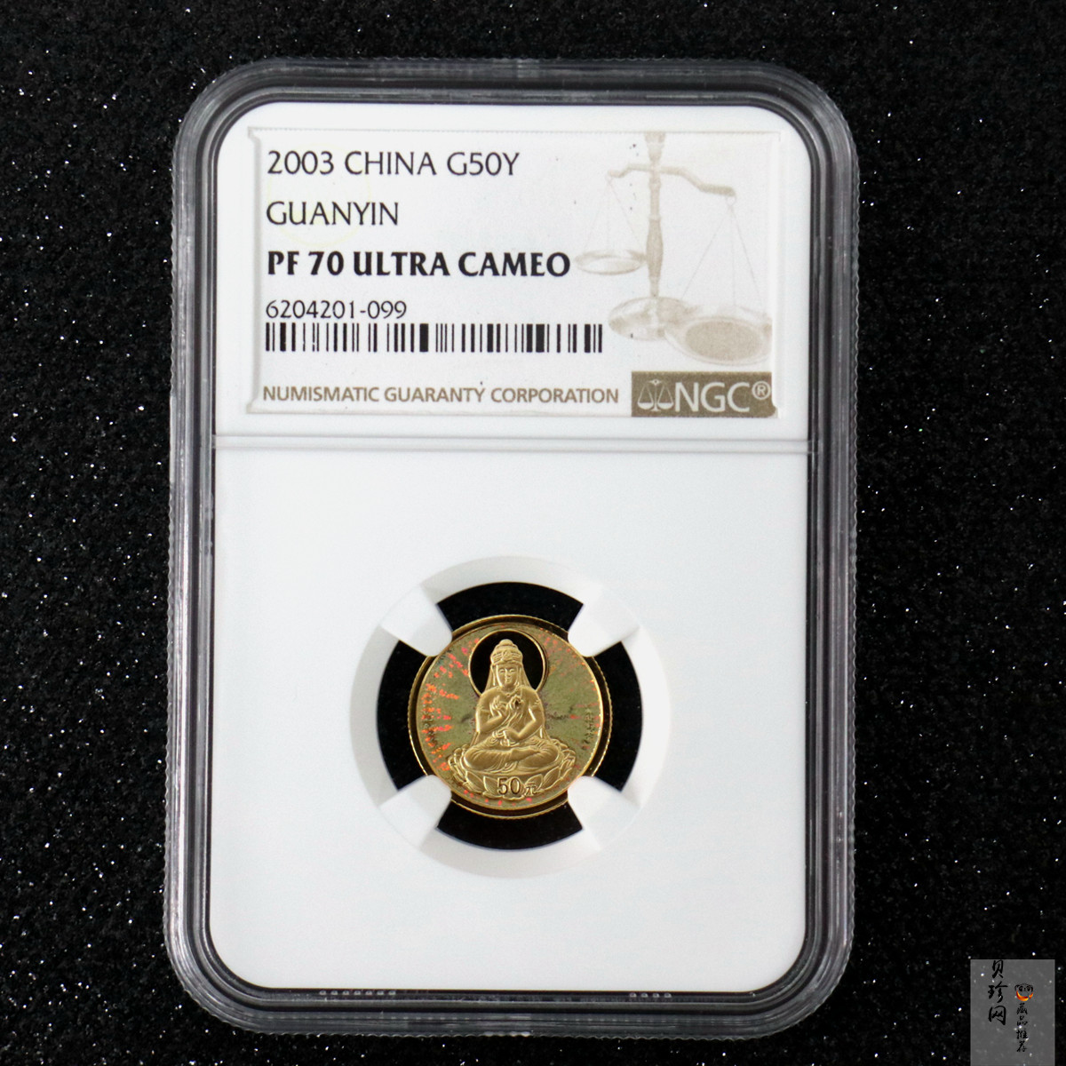 【031001】2003年观音纪念币-观音像1/10盎司圆形幻彩精制金币