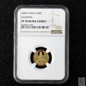 【031001】2003年观音纪念币-观音像1/10盎司圆形幻彩精制金币