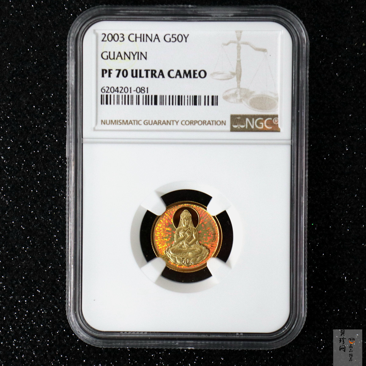 【031001】2003年观音纪念币-观音像1/10盎司圆形幻彩精制金币